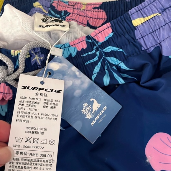 New Surf Cuz Men's Navy Hawaiian Pattern Quick Dry Pockets sm NWT, swim trunks - Picture 12 of 12